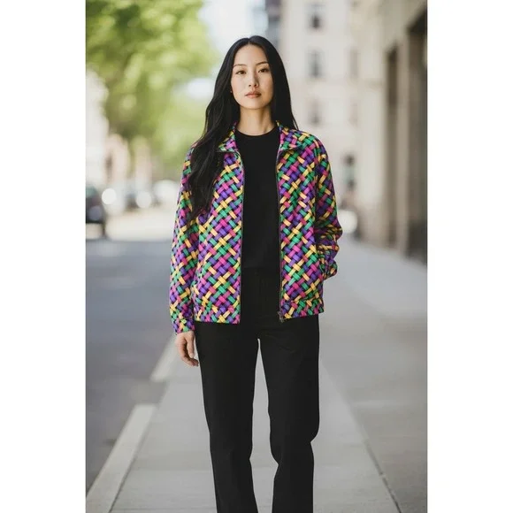 Silver Threads Vintage Woven Geometric Print Jacket Womens Medium Colorful Bold - Picture 1 of 12